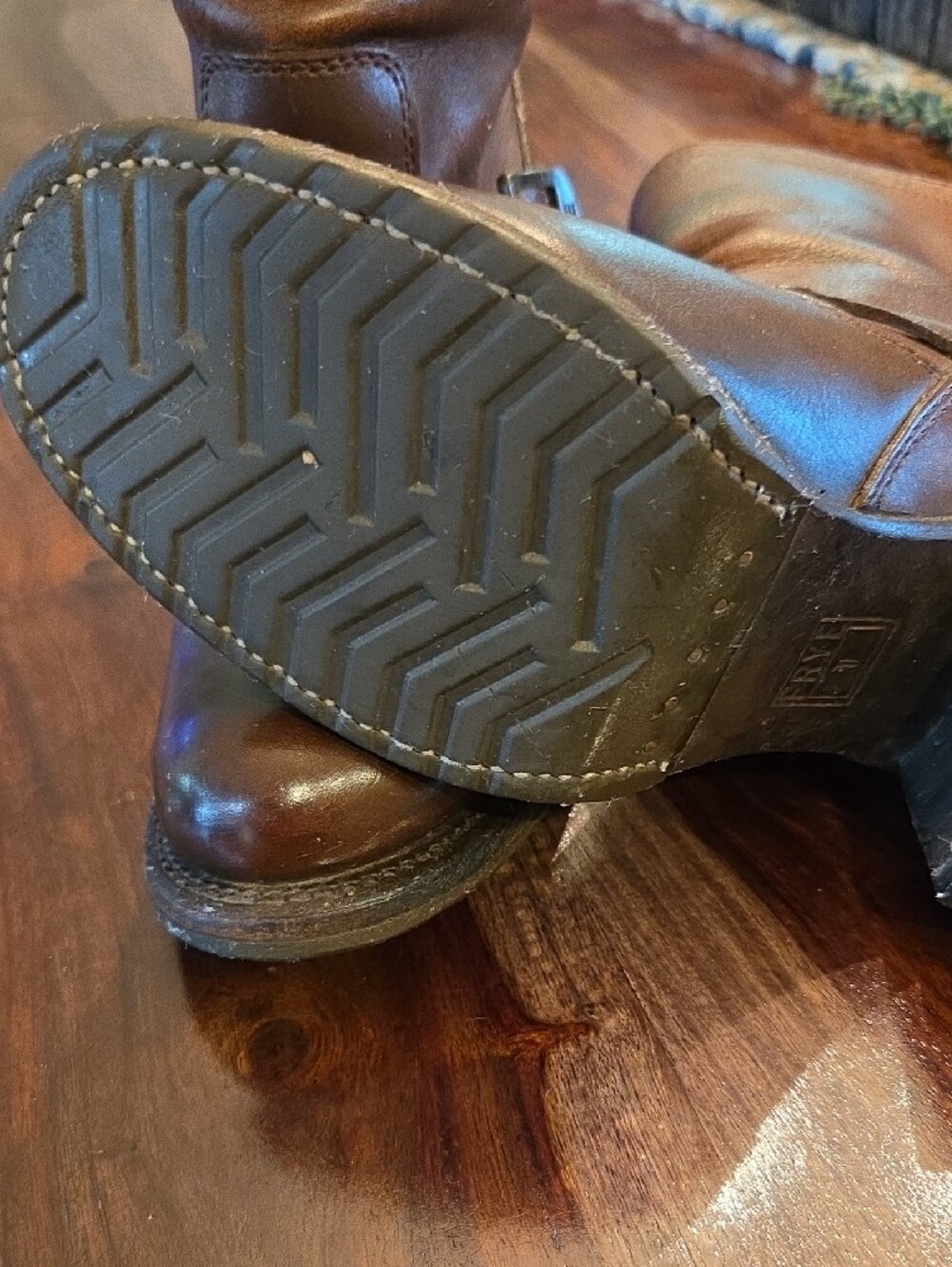 Frye Brown Leather Engineer Mid-Calf Buckle Heeled Boots - Picture 4 of 5